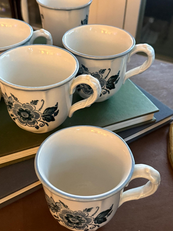 Vintage Blue Floral Tea Cups - Set of 6 Chinoiserie Ceramic Mugs