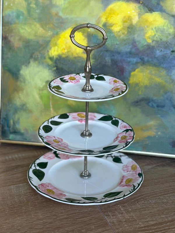 Vintage Wild Rose Tiered Stand | Hand-Painted Floral Villeroy & Boch Server