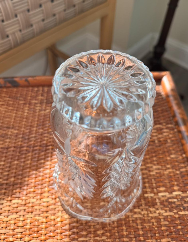 Vintage Crystal Wheat Sheaf Vase | Hand-Cut Etched Glass, Regency Style Home Accent
