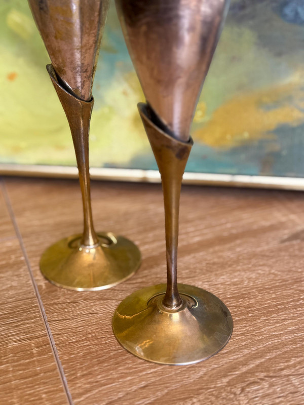 Vintage Brutalist Brass Flutes | Mid Century Modern Toasting Glasses (Set of 2)