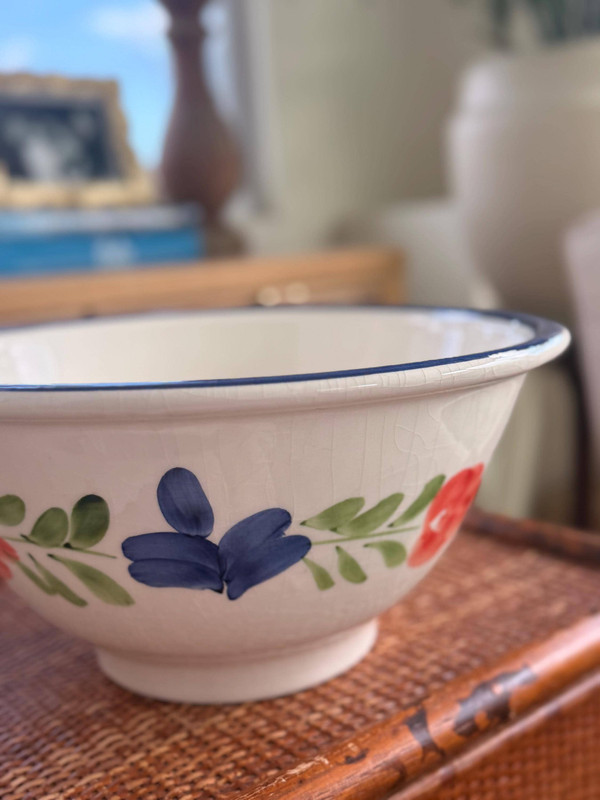 Vintage Italian Hand-Painted Floral Ceramic Dough Bowl | Vitantonio Pottery 1970s