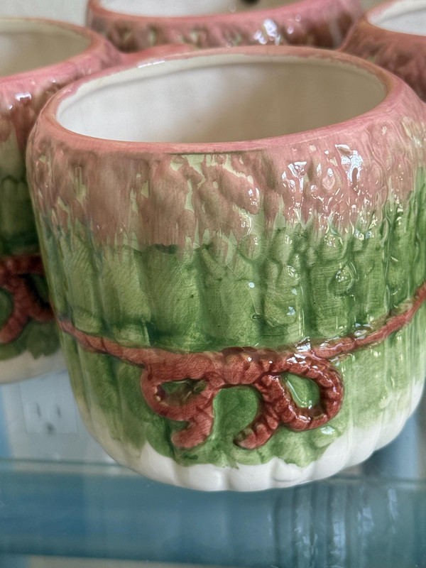 Vintage Asparagus Majolica Mugs | Set of 4 | 1980s Postmodern Botanical Tea Cups
