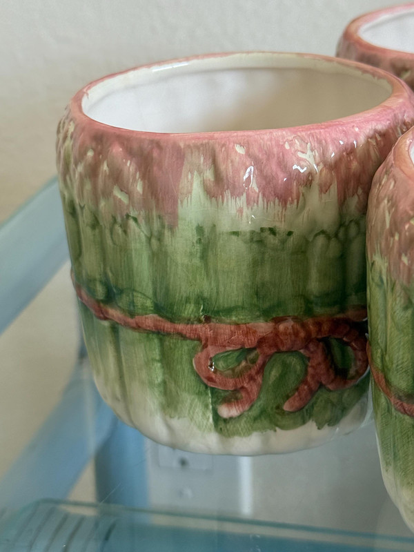 Vintage Asparagus Majolica Mugs | Set of 4 | 1980s Postmodern Botanical Tea Cups