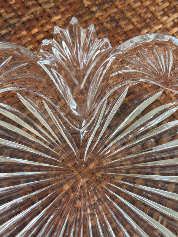 Vintage 1940s Crystal Heart Dish | Scalloped Floral Etched Vanity Tray