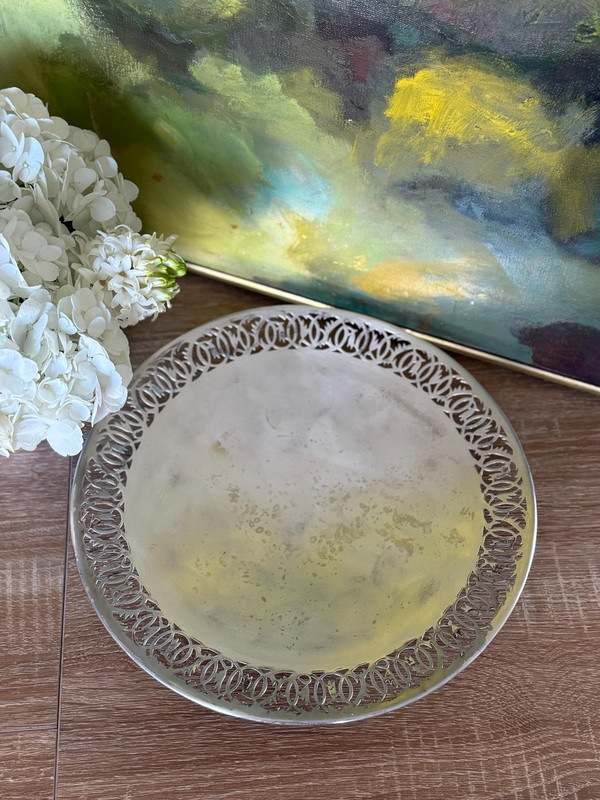 Vintage Silver-Plated Gallery Tray | 1950s Footed Serving Platter