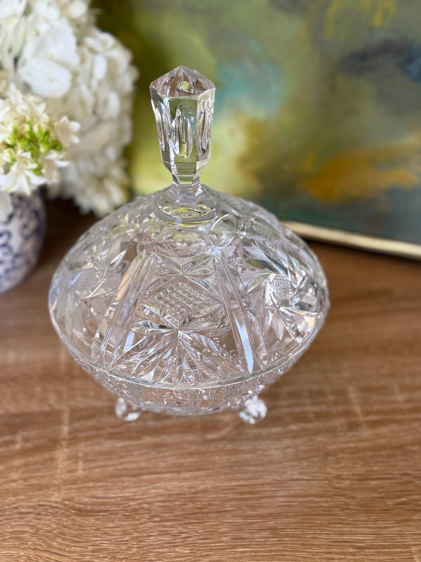 Vintage Etched Crystal Candy Dish | 1940s Footed Bowl