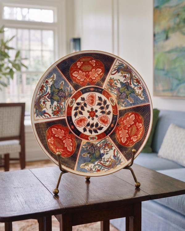 14" Japanese Imari Plate | Mid-Century Hand Painted Porcelain Charger