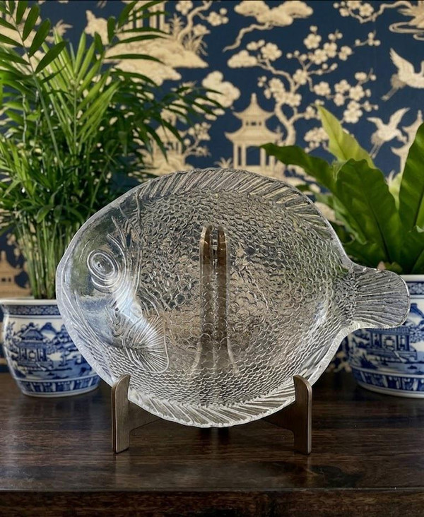 1960s Large Glass Fish Bowl | Mid Century Scandi Coastal Serving Dish