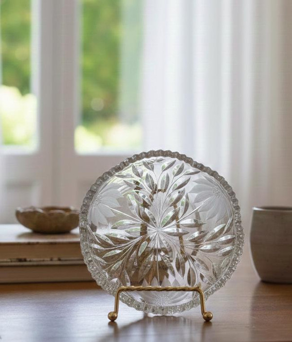 Vintage Cut Crystal Sunflower Bowl | 1950s Lead Crystal Serving Dish