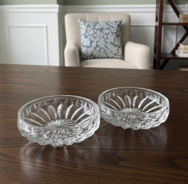 Antique Brilliant Cut Crystal Bowls - Pair of 6" Sawtooth Rim Sunburst Dishes