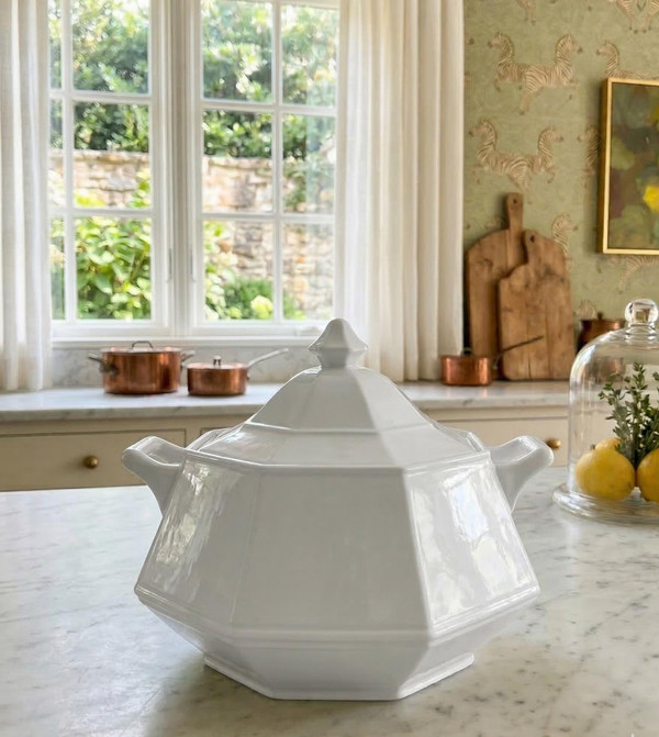 Vintage White Ironstone Soup Tureen | Octagonal Server, Nancy Meyers Style