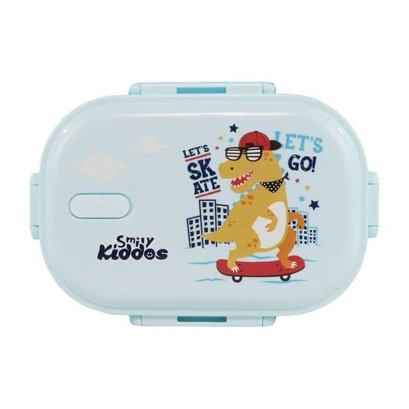 Smily kiddos Stainless Steel Skater Dino Theme Lunch Box - Light blue - medium 3+ years