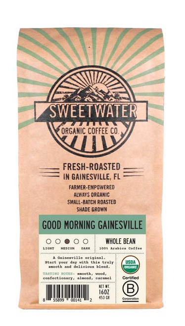 A harmonious breakfast blend South and Central American fair trade, shade-grown, organic coffee beans blended in a Full City Roast. 