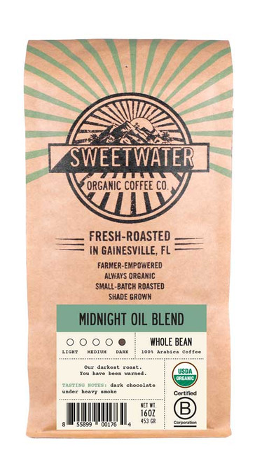 16 oz bag of Midnight Oil Blend fair trade, organic, shade grown coffee.