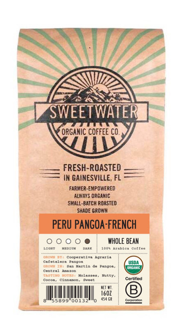 16 oz bag of Peru Pangoa French Single Origin fair trade, organic, shade grown coffee.