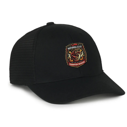 Natural Gear Crawfish Season black meshback trucker hat Black