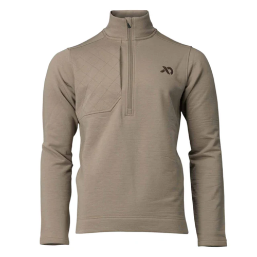 First Lite Rugged Wool Quarter Zip Jacket with merino wool construction and zippered chest pocket Walnut