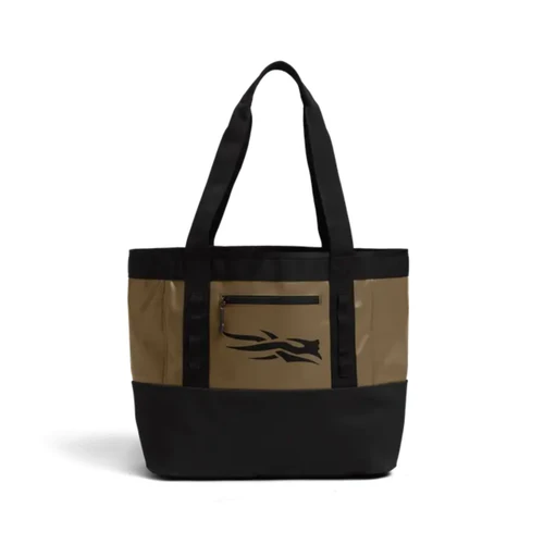 Sitka Drifter Tote 40L Bag with structured gear storage, carry handles, and zippered pockets Coyote