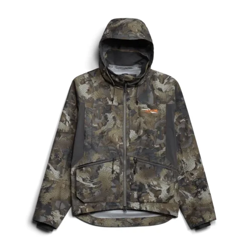 Sitka Delta Wading Jacket with waterproof GORE-TEX construction, adjustable hood, and wading-length design Timber
