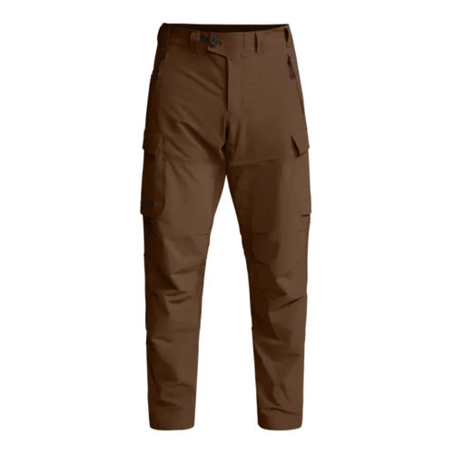 Sitka Brush Pants with reinforced seat and knees, zippered hip vents, and bellowed cargo pockets Cattail Brown