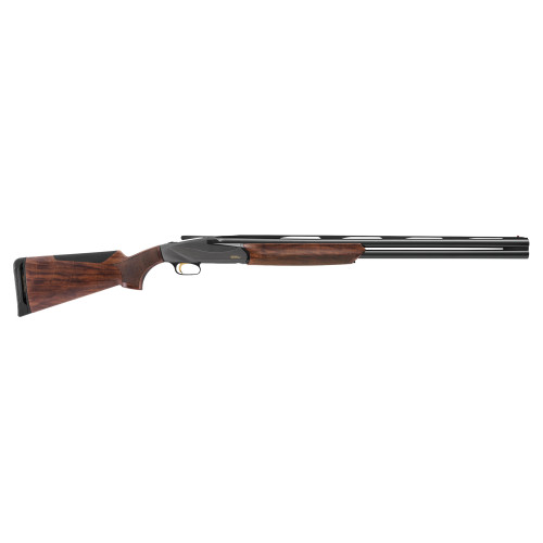 Benelli 828 U Steel Field over-under shotgun with a steel receiver, AA-grade satin walnut stock, and a 28-inch barrel. The shotgun features a sleek black finish, fiber optic front sight, and ergonomic recoil pad for enhanced comfort and performance.