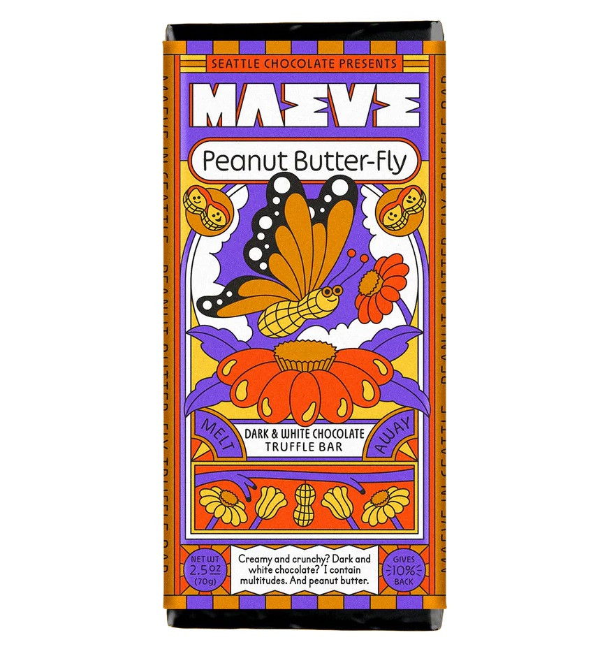 MAEVE PEANUT BUTTER-FLY DARK & WHITE CHOCOLATE TRUFFLE BAR