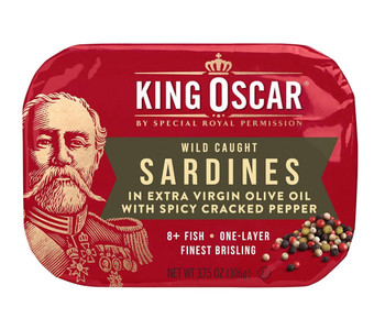 KING OSCAR WILD CAUGHT SARDINES IN OLIVE OIL & CRACKED PEPPER 106g