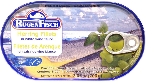 RUGENFISCH HERRING FILLETS IN WHITE WINE SAUCE 200g