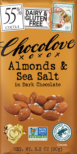 CHOCOLOVE ALMONDS & SEA SALT IN 55% DARK CHOCOLATE