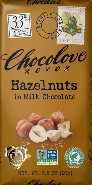 CHOCOLOVE HAZELNUTS IN 33% MILK CHOCOLATE 90g