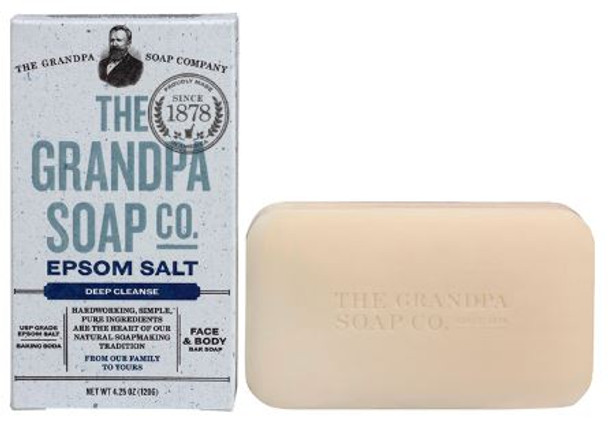 GRANDPA EPSOM SALT SOAP: Pure epsom salt and baking soda work double duty to remove even the most challenging dirt, grease and grime and leave skin feeling cleansed and soothed!

INGREDIENTS:

Sodium Palmate, Sodium Cocoate /Sodium Palm Kernelate, Water (Aqua), Glycerin, Magnesium Sulfate, Sodium Bicarbonate, Natural Fragrance (Parfum), Eucalyptus Globulus Leaf Oil, Citrus Auranitium Dulcis (Orange) Peel Oil, Mentha Viridis (Spearmint) Leaf Oil, Sodium Gluconate, Citric Acid, Sodium Chloride.