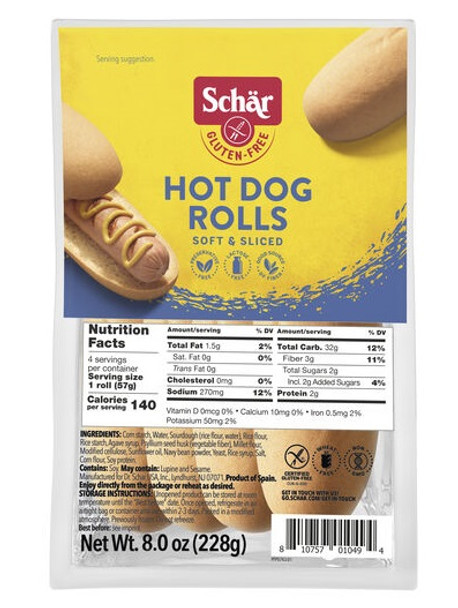 SCHAR GLUTEN FREE HOT DOG ROLLS 4-PACK 300g