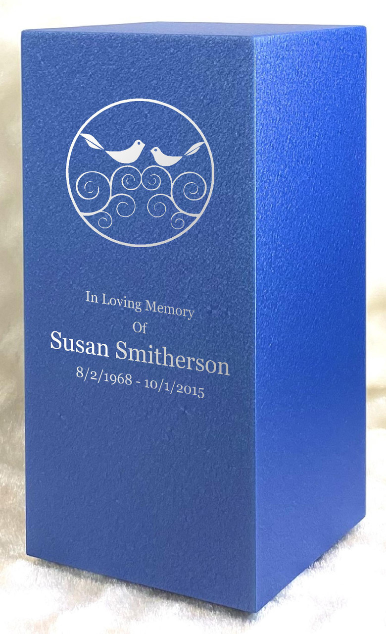 PERSONALIZED DL Custom Engraved Birds Cremation Urn Vault by Amaranthine Urns, made in the USA