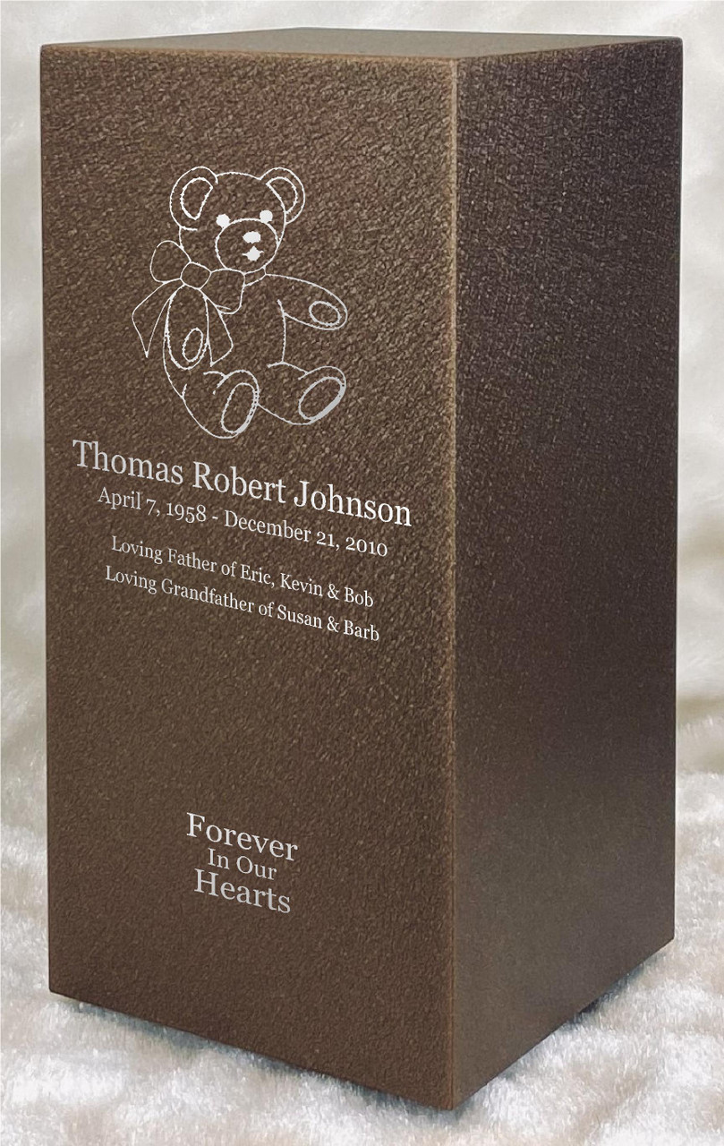 PERSONALIZED DL Custom Engraved Teddy Bear Cremation Urn Vault by Amaranthine Urns, made in the USA