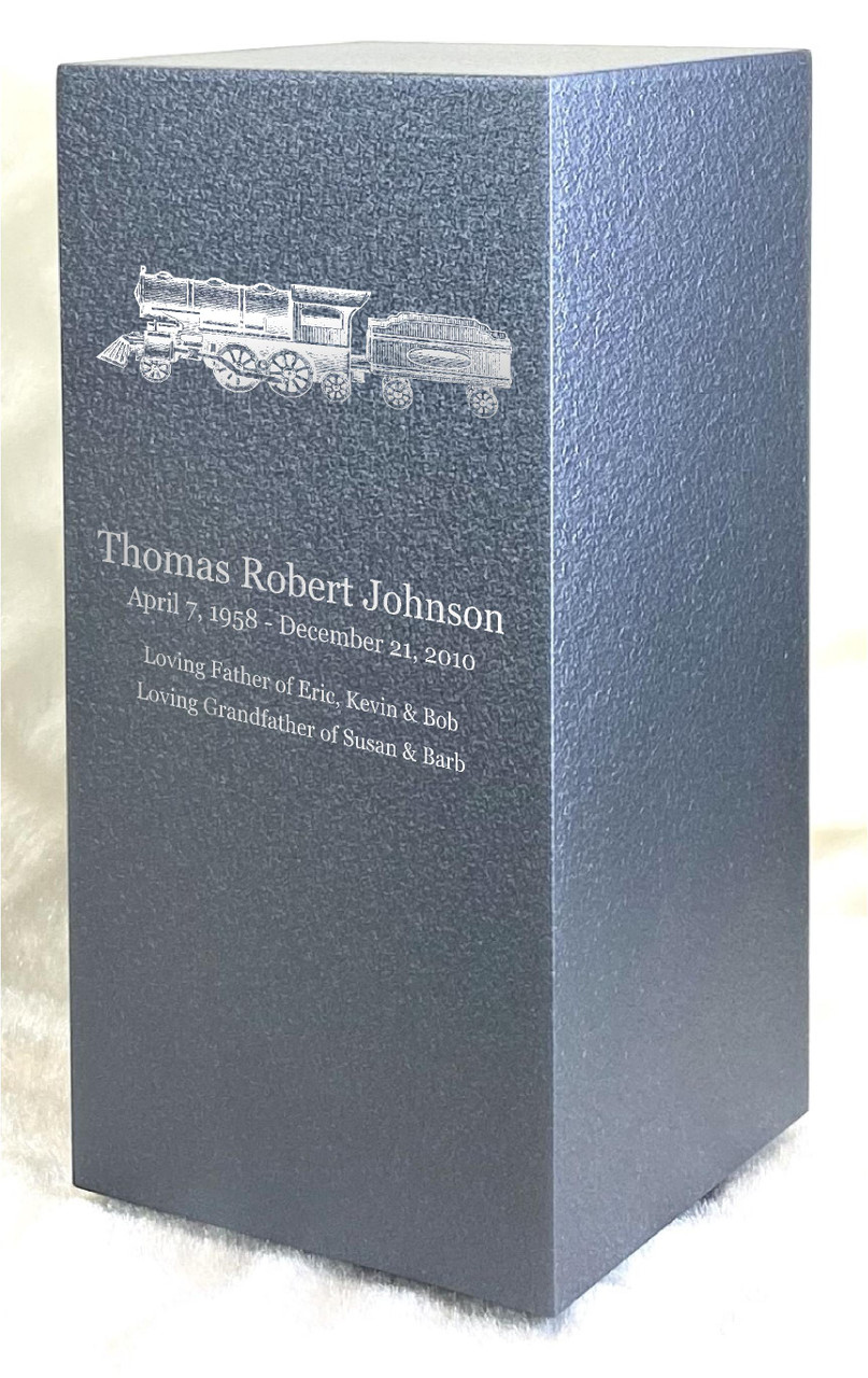 PERSONALIZED DL Custom Engraved Locomotive Cremation Urn Vault by Amaranthine Urns, made in the USA