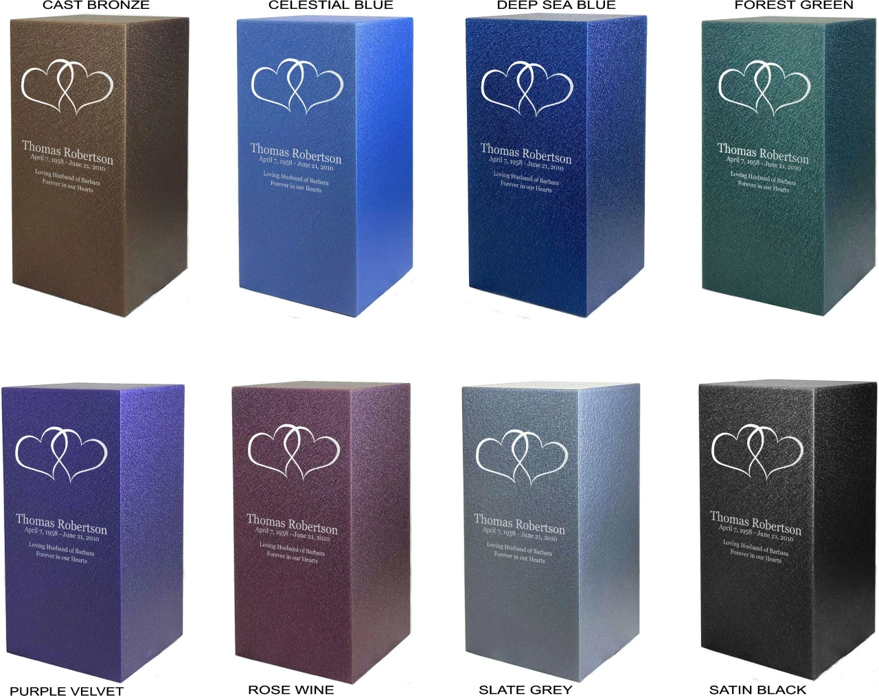 PERSONALIZED DL Custom Engraved Two Hearts Cremation Urn Vault by Amaranthine Urns, made in the USA