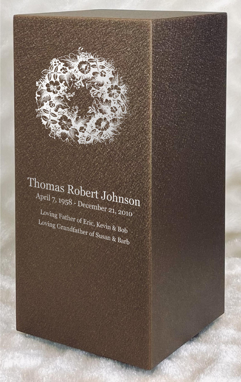 PERSONALIZED DL Custom Engraved Wreath Cremation Urn Vault by Amaranthine Urns, made in the USA