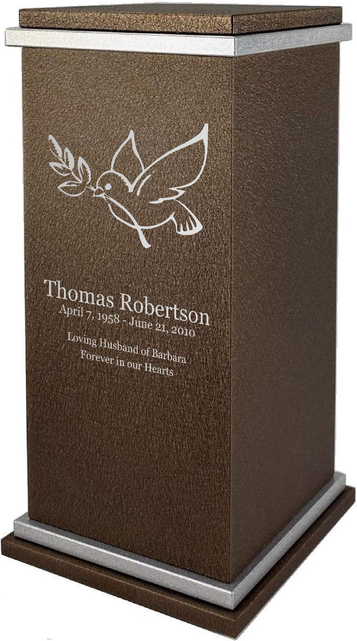 PERSONALIZED RG Custom Engraved Dove of Peace Cremation Urn Vault by Amaranthine Urns, made in the USA
