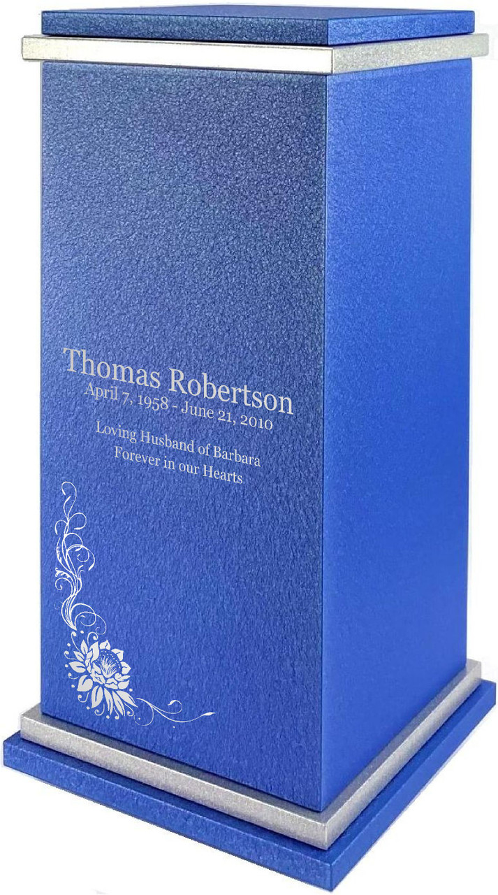 PERSONALIZED RG Custom Engraved Corner Lotus Cremation Urn Vault by Amaranthine Urns, made in the USA