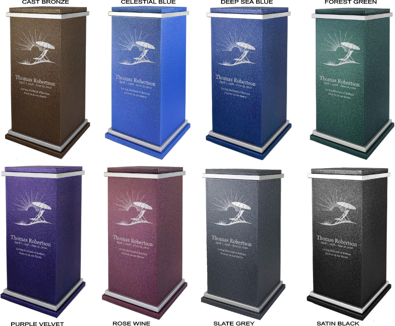 PERSONALIZED RG Custom Engraved Beach Chair Cremation Urn Vault by Amaranthine Urns, made in the USA