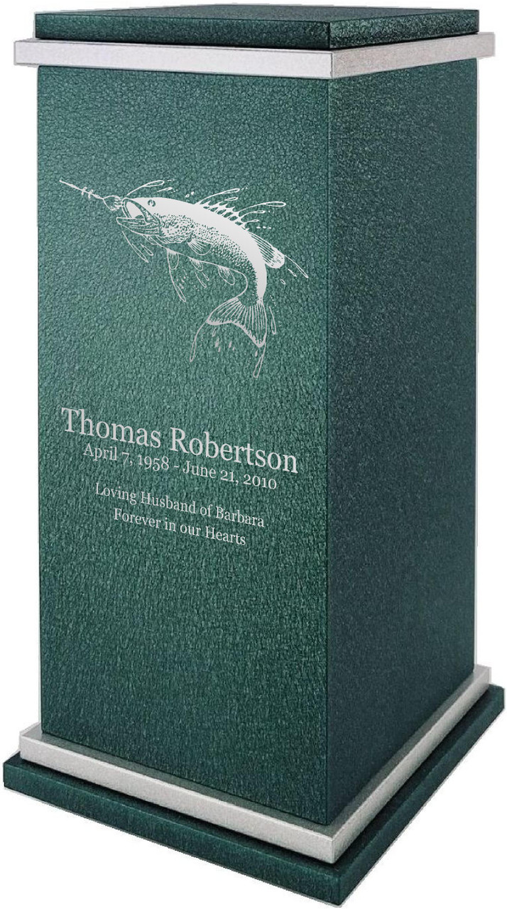 PERSONALIZED RG Custom Engraved Fishing Cremation Urn Vault by Amaranthine Urns, made in the USA