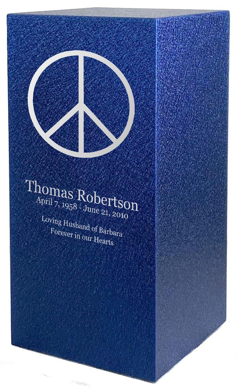 PERSONALIZED DL Custom Engraved Peace Sign Cremation Urn Vault by Amaranthine Urns, made in the USA