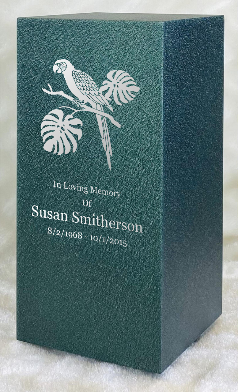 PERSONALIZED DL Custom Engraved Macaw Cremation Urn Vault by Amaranthine Urns, made in the USA