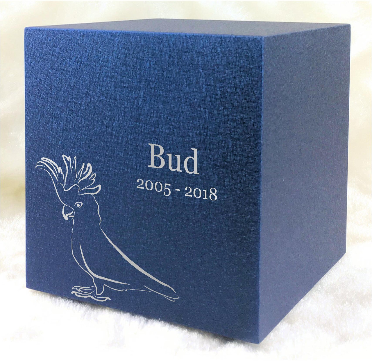 PERSONALIZED DL Custom Engraved Cockatoo Cremation Urn Vault by Amaranthine Urns, made in the USA