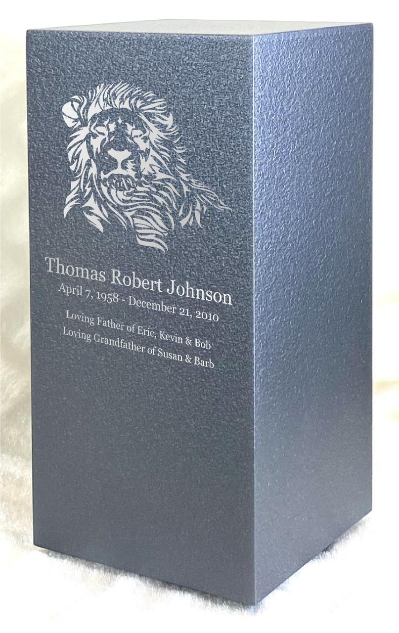 PERSONALIZED DL Custom Engraved Lion Cremation Urn Vault by Amaranthine Urns, made in the USA