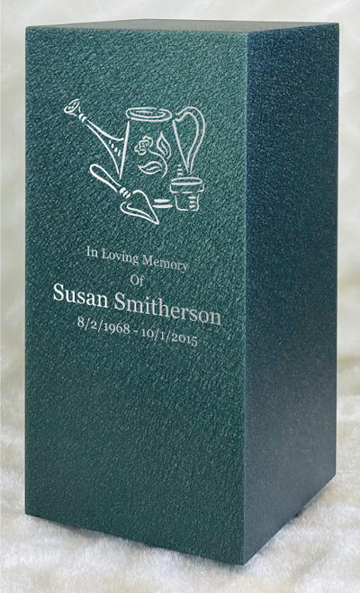PERSONALIZED DL Custom Engraved Gardening Cremation Urn Vault by Amaranthine Urns, made in the USA