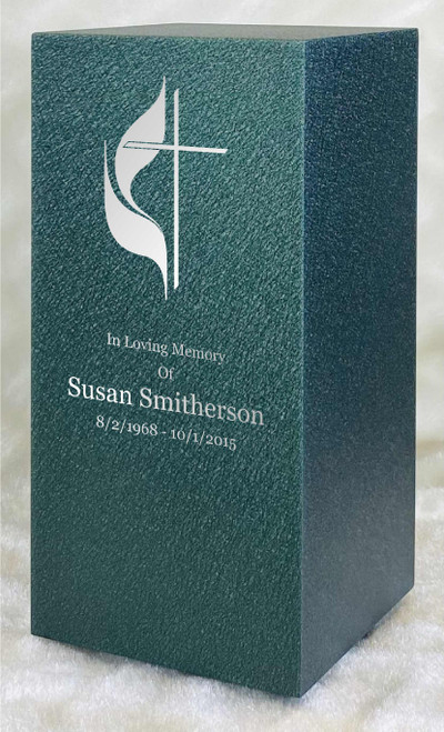 PERSONALIZED DL Custom Engraved Methodist Cross Cremation Urn Vault by Amaranthine Urns, made in the USA