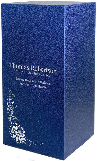 PERSONALIZED DL Custom Engraved Corner Lotus Cremation Urn Vault by Amaranthine Urns, made in the USA