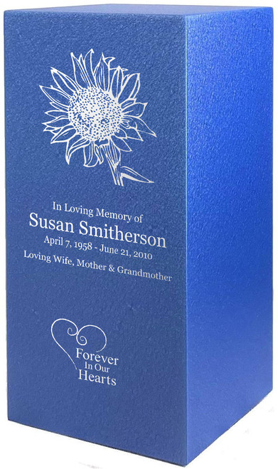 PERSONALIZED DL Custom Engraved Sunflower Cremation Urn Vault by Amaranthine Urns, made in the USA
