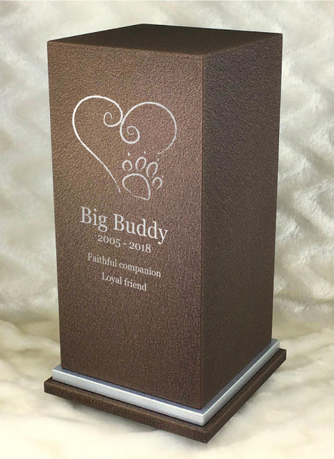PERSONALIZED SE Custom Engraved Heart with Paw Cremation Urn Vault by Amaranthine Urns, made in the USA